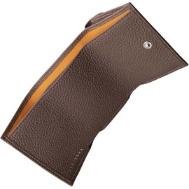 HANATORA SA03-BP Genuine Leather Mini Wallet, Italian Leather, Trifold Wallet, Thin, Small Wallet, Slim, Compact, Card Case, Women's, Men's, Coin Purse, Simple, Trifold Wallet, taupe + orange