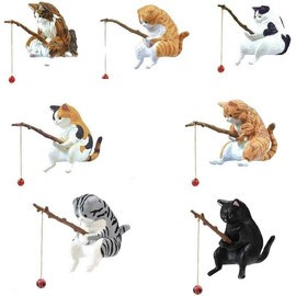 TypoGrove Cat Fishing Figurine, Cute Cat Statue Decor, Resin Mini Fish Tank Decorations Craft Sculpture for Aquarium Tanks Desk Yard Pond Indoor Outdoor (D)