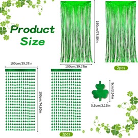 St. Patrick's Day Tinsel Backdrop Bundle - Green Glitter Clover Curtains & Fringe Drapes for Festive Irish Celebration Decorations