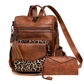CTTOVIS Backpack Purse for Women Fashion Designer Backpack Ladies Travel Convertible Shoulder Bags (Leopard&Brown)