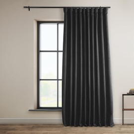 HPD Half Price Drapes Faux Linen Textured Room Darkening Curtains for Bedroom 108 Inches Long (1 Panel), 100W X 108L Extra Wide Curtains for Living Room Home Decor, Essential Black