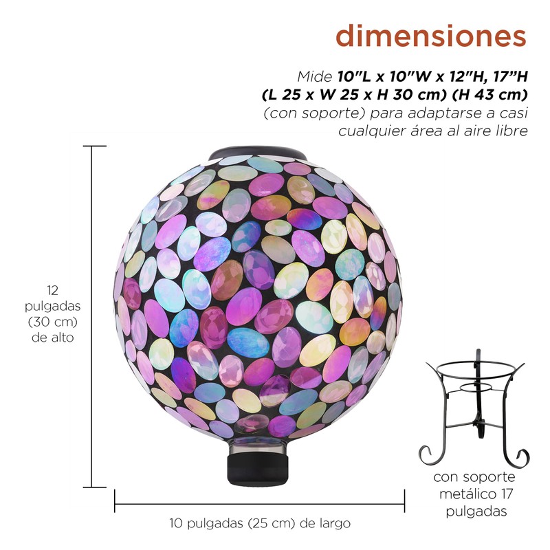 Alpine Corporation Outdoor Solar Powered Pink Glass Mosaic Gazing Globe