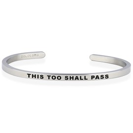 Dolceoro This Too Shall Pass - Inspirational Mantra Cuff Bracelet Jewelry, 3mm Wide Shiny 316L Surgical Stainless Steel