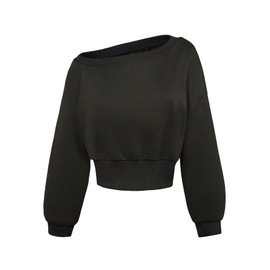 SOLY HUX Girl's Off The Shoulder Sweatshirt Long Sleeve Loose Casual Pullovers Fall Outfits Plain Black 16Y