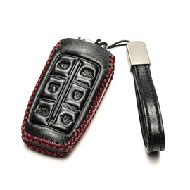 Vitodeco Leather Smart Key Fob Case Compatible with Genesis GV70, GV80, G70, G80, G90 2021-2022 (6-Button, Black/Red)