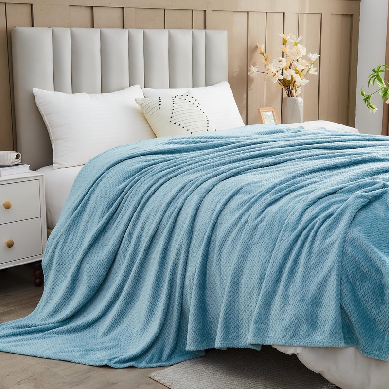 NEWCOSPLAY Super Soft Twin Blanket Light Blue Premium Silky Flannel