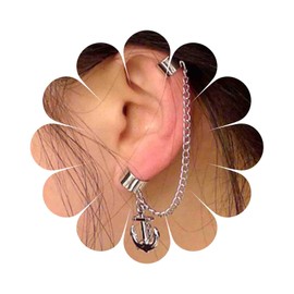 Yheakne Anchor Chain Cuff Earrings Silver Anchor Dangle Chain Earrings Helix Chain Cartilage Earrings Non Piercing Earrings Jewelry for Women and Girls