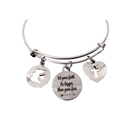 Let Your Faith Be Bigger Than Your Fear Expandable Charm Bracelet Adjustable Bracelet Gift Cross Dove