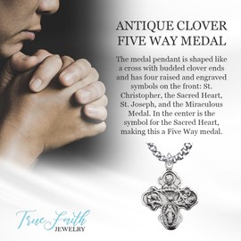 TrueFaithJewelry Sterling Silver 4 Way Medal Cross Pendant Necklace Religious Jewelry, 7/8 Inch
