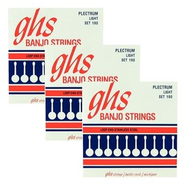 GHS Strings 190 Stainless Steel Loop End Light Gauge 4-String Plectrum Banjo Strings, 11-26, Pack of 3