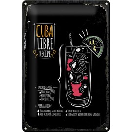 Blechschild 30 x 20 cm Cuba Libre Cocktail Recipe - DekoNo7