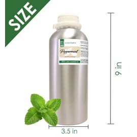 GreenHealth Peppermint Essential Oil – 32 fl oz (946 ml) – 100% Pure & Uncut – Strong Menthol Scent – Aluminum Bottle with Plug Cap – for Diffusers, Cleaning, DIY