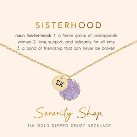 Sorority Shop SK Necklace - Sigma Kappa Purple Druzy Gemstone Necklace With Engraved Pendant – 14K Gold Dipped Jewelry with Purple Gemstone – Sorority Gift, Charm Paraphernalia
