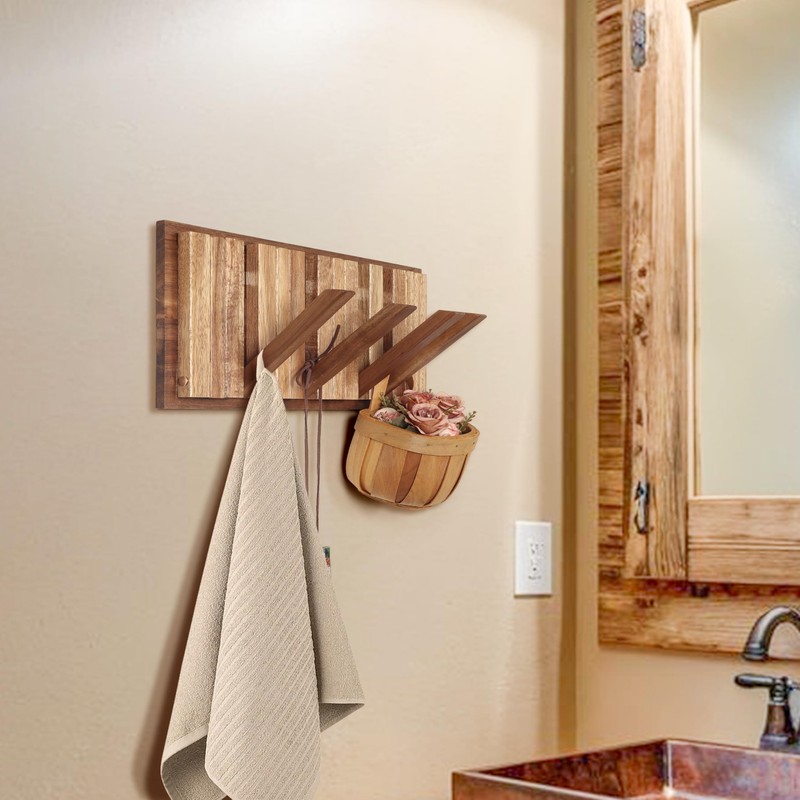 KYIAANY Wall Coat Rack for Entryway: Rustic Wooden Folding 8