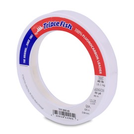 Triple Fish 100% Fluorocarbon Leader, 40 lb / 18.1 kg Test, 0.025 in / 0.64 mm Dia, Clear, 50 yd / 46 m