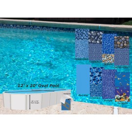 Swimline 12 x 20 Oval 25 Gauge Overlap Above Ground Swimming Pool Liner - Choose Pattern - Plain Blue
