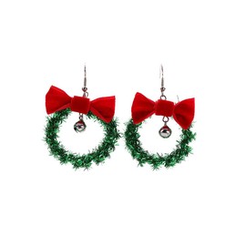 Green Ornament Wreath Hoop Jingle Bell Big Earrings Lightweight Christmas Red Bowknot Hook Dangle Drop Earrings for Women Festival New Year Christmas Party Gifts for Best Friend Hypoallergenic (silver)