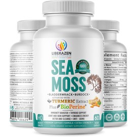 Organic Irish Sea Moss Pills - Wildcrafted Dr Sebi Inspired Seamoss Blend with Turmeric, Burdock Root & Bladderwrack, Enhanced with Black Pepper - 60 Capsules