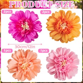 SUNBEAUTY 6 PCS 12 Inch Hot Pink and Orange Large Tissue Paper Flowers Crepe Paper Flowers Spring Summer Paper Flower Decorations for Wall for Birthday Wedding Baby Bridal Shower Classroom Decorations