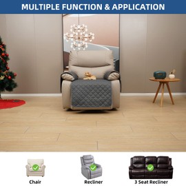 Eismodra Waterproof Recliner Chair Covers for Reclining Couch Slipcovers Seat Cushion,Anti-Slip Sofa Cover for Dogs Pets Furniture Protector Washable,Gray Set (3 Pieces)