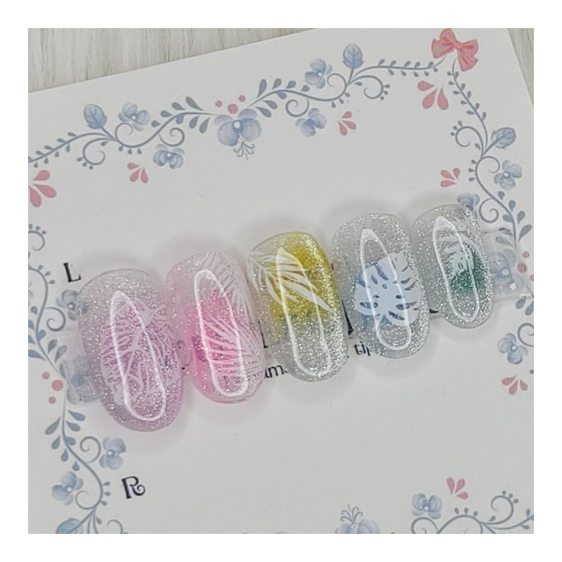 White floral handmade nail tip - Oval S / 화이트