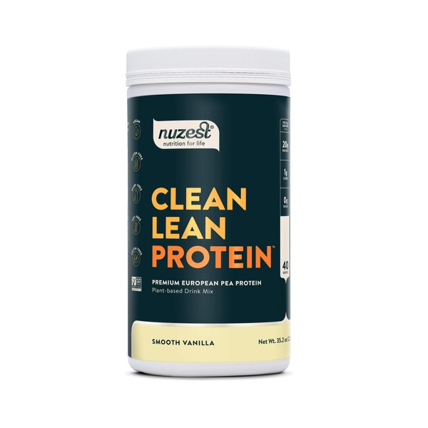Nuzest - Pea Protein Powder - Clean Lean Protein, Premium Vegan Plant Based Protein Powder, Dairy Free, Gluten Free, GMO Free, Protein Shake, Smooth Vanilla, 40 Servings, 2.2 lb
