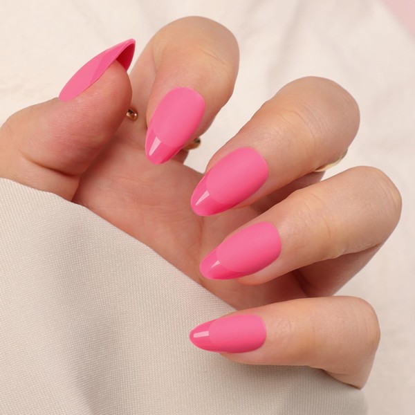 Artquee Hot Pink Almond Press on Nails Short Fake Nails