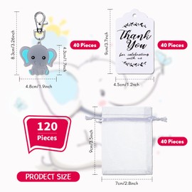 Tenare 40 Sets Baby Shower Favors Guests Return Gifts Including Animal Keychains, Organza Bags and Thank You Tags for Theme Party Favor Boys Girls Birthday Party Supplies