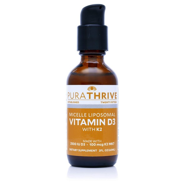 Vitamin D3 with K2 Liquid Supplement, Purality Health, Vegan, Micelle Liposomal Enhanced Absorption, Non-GMO, 30 Day Supply