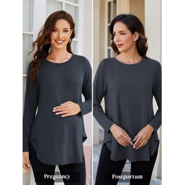 Liu & Qu 3 Packs Womens Maternity Shirts Split Side Long Sleeve Pregnancy Tops Loose Fit Casual Maternity Clothes