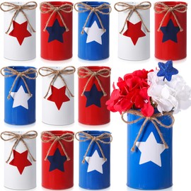 Domensi 12 Pcs 4th of July Table Centerpiece Patriotic Vase Decor Galvanized Metal Vases for Flowers Red White Blue Utensil Holder Jars for Kitchen Home Independence Day Memorial Day Labor Decorations