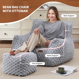Big Bean Bag Chairs for Adults Cozy Giant Bean Bag Sofa Chair, Gaming Bean Bag Chairs with Foot Rest, Lounge Comfy Chair Indoor for Bedroom, Living Room