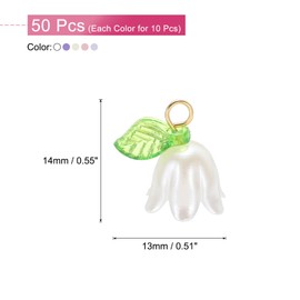 MECCANIXITY 50PCS 13x14mm Acrylic Flower Charm Lily of the Valley Jewelry 5 Colors for Necklaces, Bracelets, Earrings Crafts Making