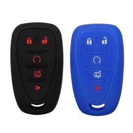 Silicone Key Fob Cover Case Protector Fit for Chevy Malibu Camaro Trax Traverse Sonic Cruze Volt Equinox Spark Bolt EV Keyless Entry Remote Fob Skin Jacket Holder (1 Black with Red + 1 Blue)
