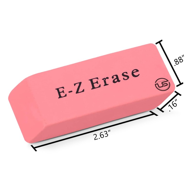 Pink Erasers, 12 Count Rectangular Eraser Bulk Pack, Latex Free