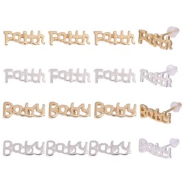 CHGCRAFT 16 pcs 4 Style 24K Brass Word Stud Earrings Gold Stud Earrings Tiny Stud Earrings with 30 pcs Plastic Ear Nuts in Gold for Women Diamond Small Mini Trendy Earings Jewelry, 0.19x 0.47inch