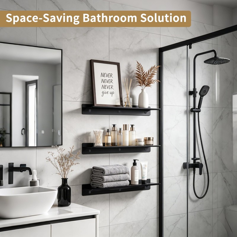 LANC 8" Small Floating Shelf for Wall Storage, Stainless Steel