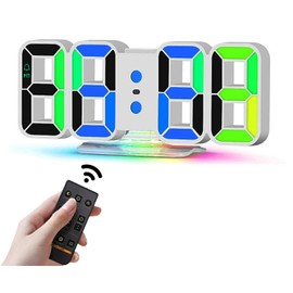 MLWSHR 9.3" Digital 3D LED Desk Alarm Clock with Wireless Remote Control, RGB Rainbow Colors, Adjustable Brightness, Snooze, Ambient Night Light, Loud Alarm Clock for Bedroom & Living Room (White)