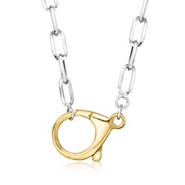 Ross-Simons Sterling Silver and 18kt Gold Over Sterling Paper Clip Link Lobster Clasp Necklace. 18 inches