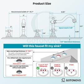 gotonovo Matte Black and Brushed Nickel Widespread Bathroom Faucet Set 3 Hole 2 Cross Handle Swivel Spout with Pop Up Drain Assembly and Supply Hose Deck Mounted Vanity Faucet Basin