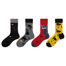 Cansok Women's Crew Novelty Animal Socks Gift Cotton Dress Calf Socks, a-black cat
