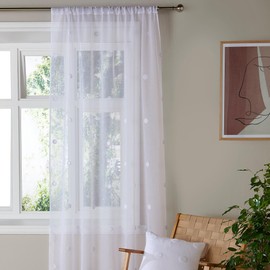 Appletree Boutique - Single Net Curtain for Windows W55 x L72 (140 x 182cm) - Voile Curtain for Bedroom/Living Room - Spotted/Dotted Sheer Curtain - Zara Collection, White
