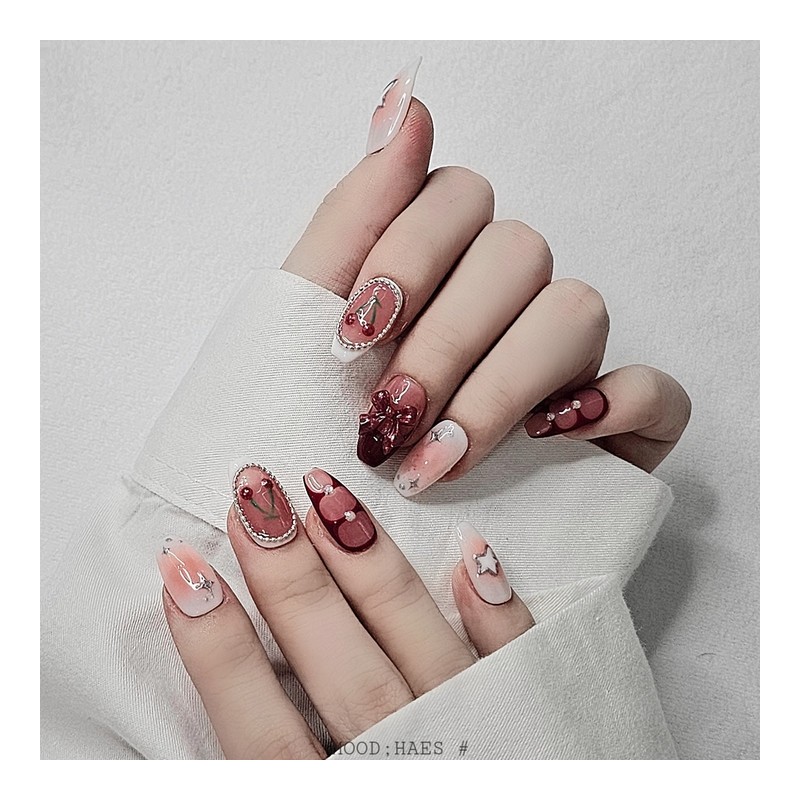 [M;H #] Cherry Balm handmade nail tips - Enter Owen