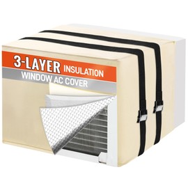 Window Air Conditioner Covers for Outside Unit to Protect AC and Winter Insulation, Waterproof & Snowproof AC Covers for Outside Window Units with 3 Layers Insulation, 21" W x 15" H x 16" D - Beige