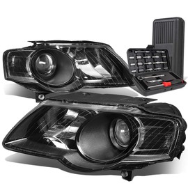 Auto Dynasty Black Housing Clear Corner Projector Headlight Lamps+Tool Kit Compatible with VW Passat 06-10