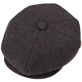 ZRWASKA® Mens Flat Caps UK 8 Panel Peaky Flat Baker Boy Hats Wool Cap – Gatsby Tweed Wool Fabric Newsboy Style Baker 1920s Hat Flat Cap Men Plain Herringbone Brown, Size Medium