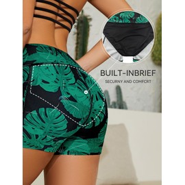 SHEKINI Women High Waisted Swim Shorts Modest Tankini Swimsuits Bottom Tummy Control Board Beach Shorts L,Printed Style 2