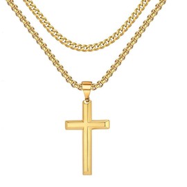 Cross Necklace for Men, Stainless Steel Black Silver Gold Cross Pendant Necklace for Men Cross Chain for Men 16-24 Inches Rope Chain, 22in/24in, Stainless Steel, No Gemstone