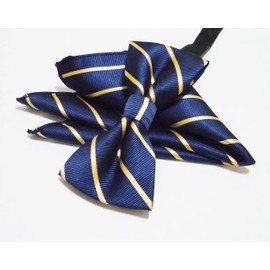 The World Ace Z SZ389-96 Men's Bow Tie & Chief, 2-Piece Set, For Weddings, Parties, Business+ 1 Wipe Anything Cloth, Navy & Yellow Stripes