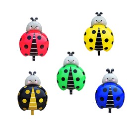 Fesnova Cute Ladybird Aluminium Foil Balloons, Ladybird Decoration, Pack of 5, Multicoloured Red, Yellow, Green, Black, Blue for Birthday Decoration, Children's Birthday Lucky Charm, Wedding, Opening